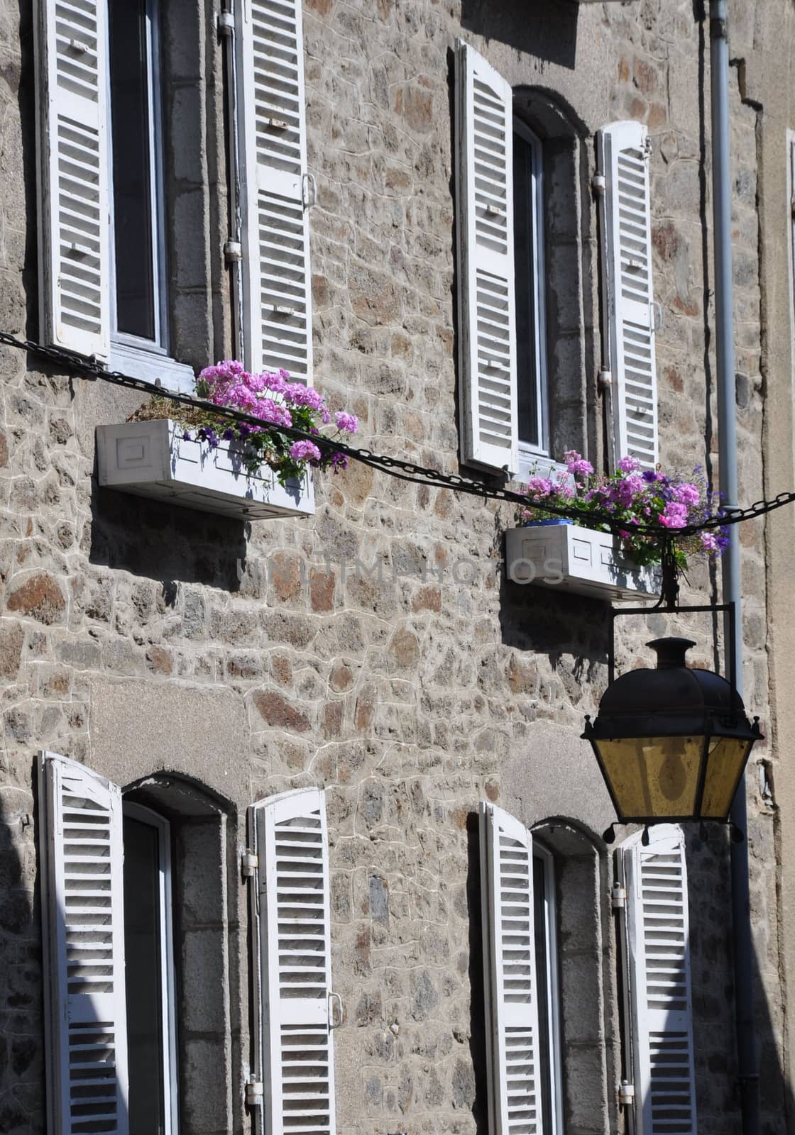 Medieval buildings in the ancient french town of Dinan in Brittany. These old houses are in the Rue de Jerzual, which leads into the Rue du Petit Port and then to the River Rance.