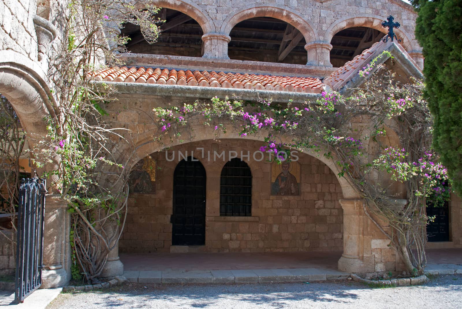 Cloisters and frescoes at Ialyssos Monastery Rhodes by dpe123