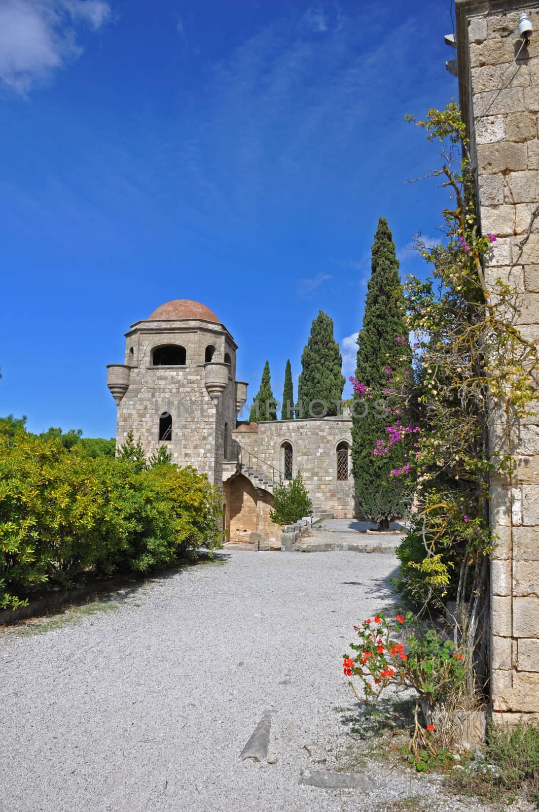Church of our Lady at Ialyssos monastery on the Greek island of Rhodes is built at the top of Mount Filerimos