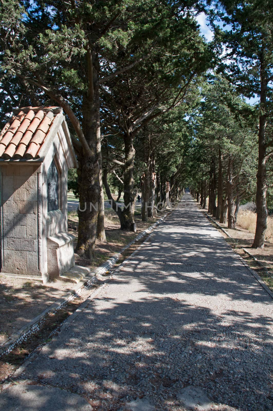 Calvary avenue walk from Ialyssos monastery on the Greek island of Rhode. to the massive cross built at the top of Mount Filerimos
