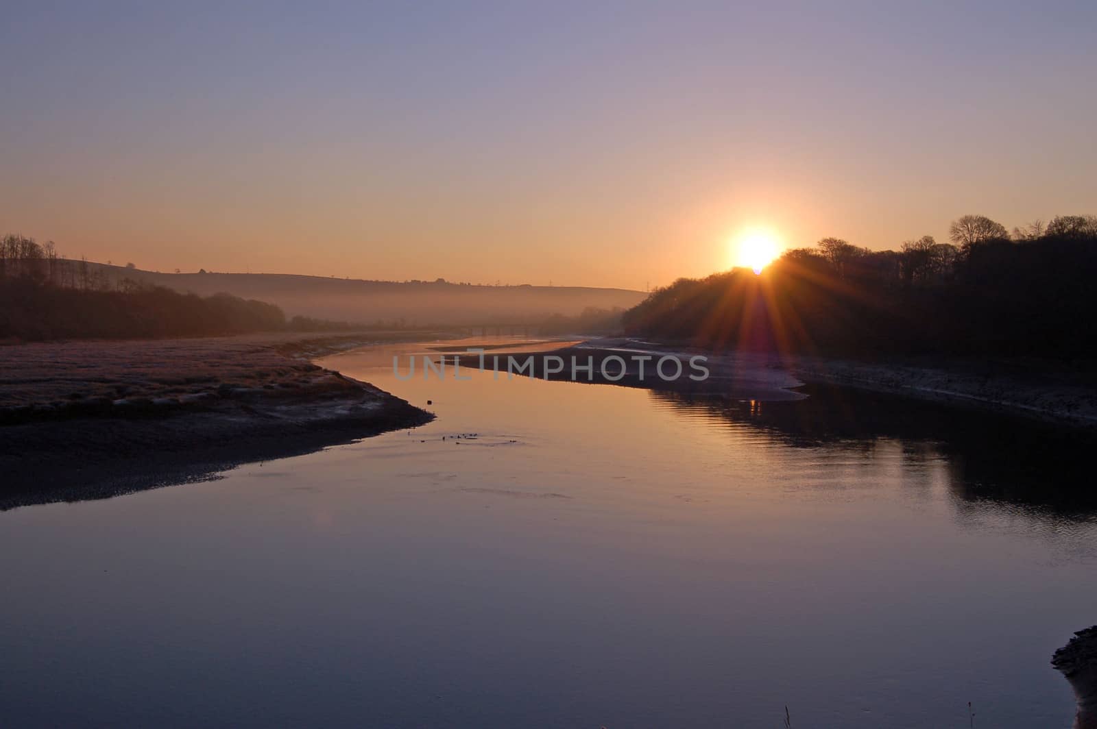Sunrise over the River Torridge, near the ancient port of Bideford, in North Devon, England