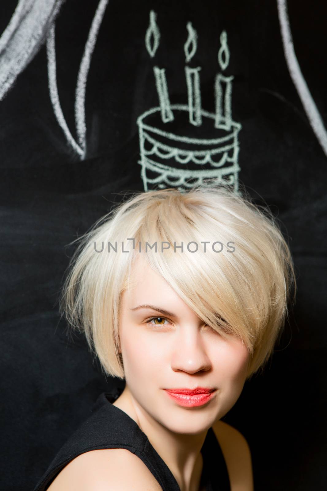 cute girl on the background of a decorative wall