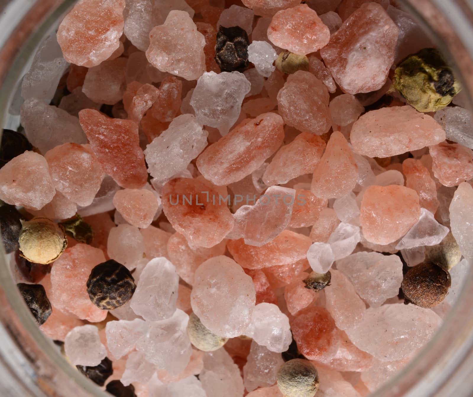 Himalaya pink salt and pepper macro close detail