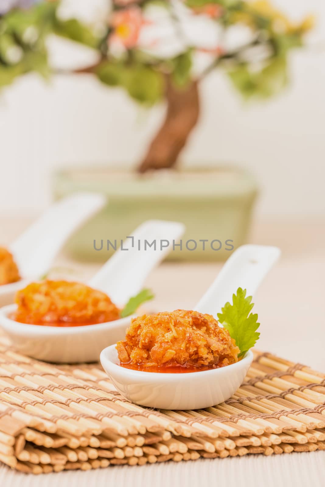 Coconut Chicken Appetizer Closeup by billberryphotography
