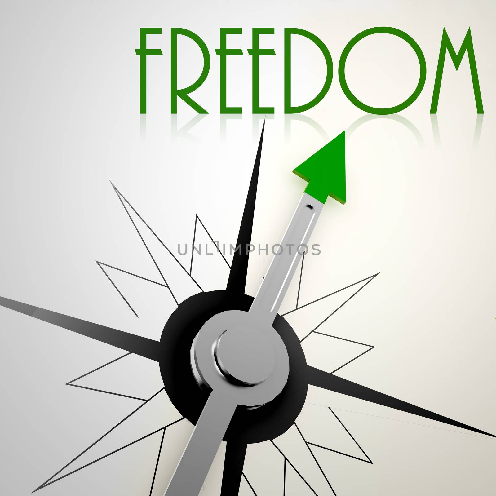 Freedom on green compass. Concept of healthy lifestyle