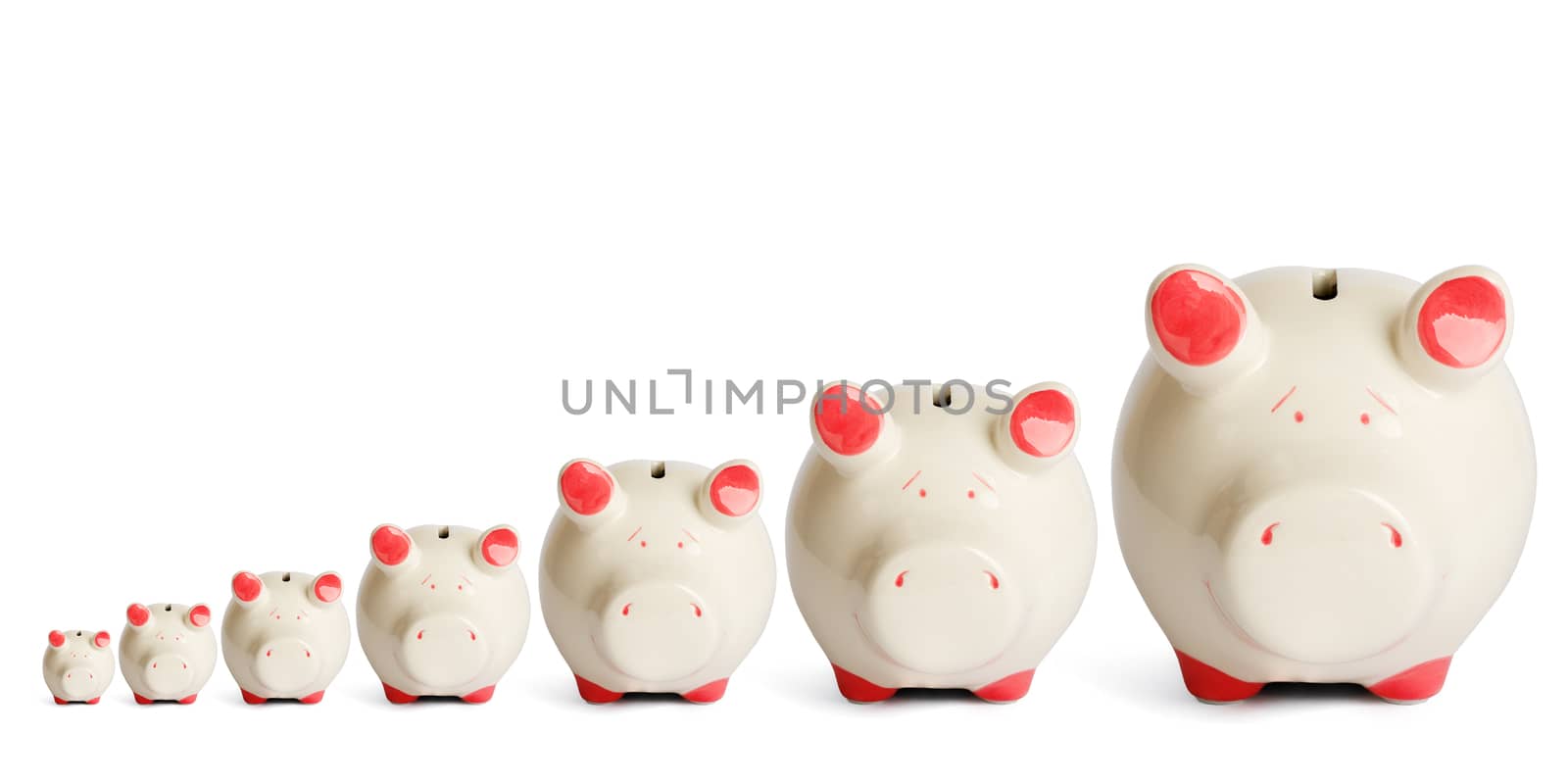 Set of piggy banks isolated on white background