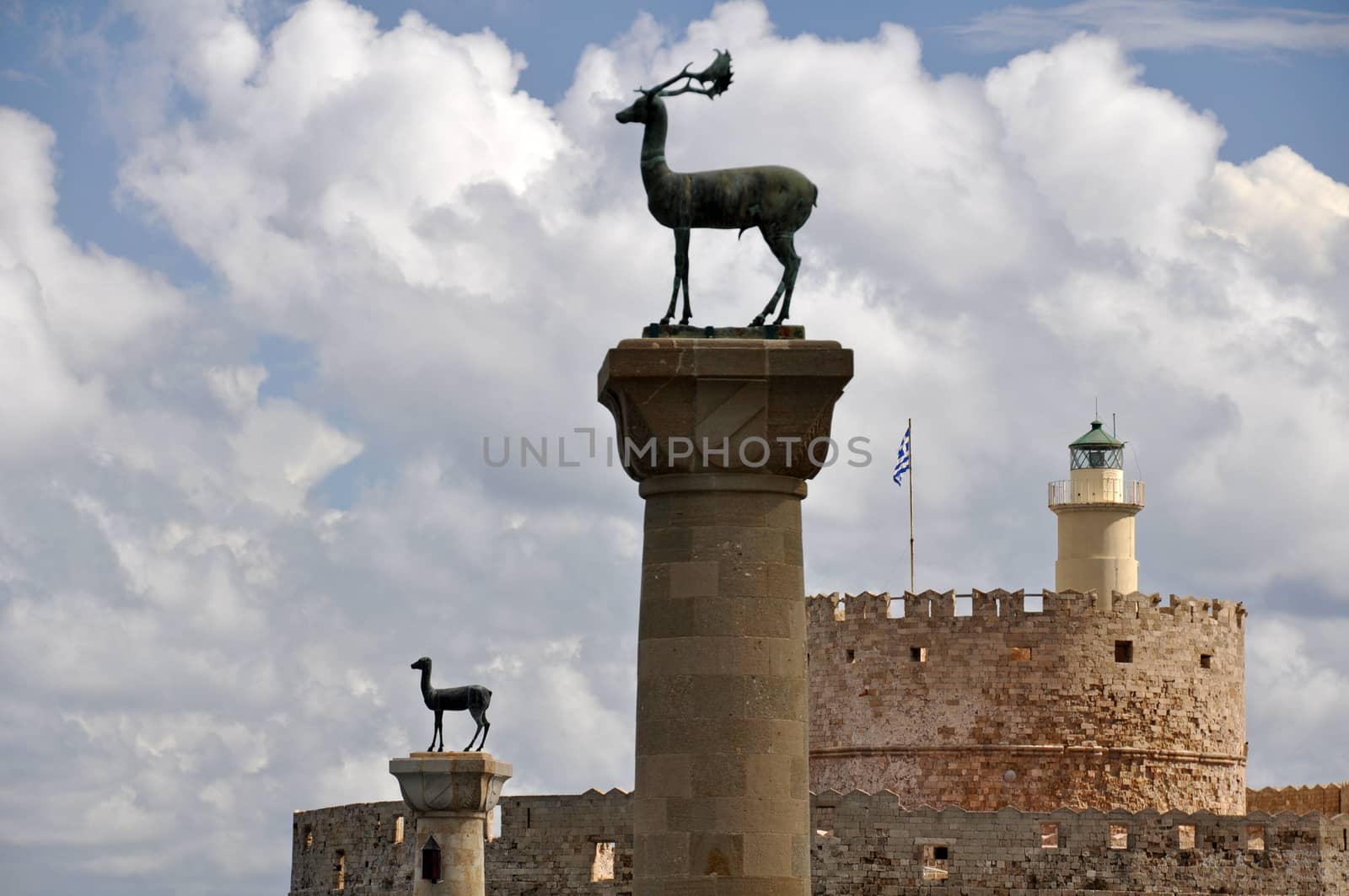 Saint Nicholas Fort, Rhodes and Rhodian deer statues by dpe123