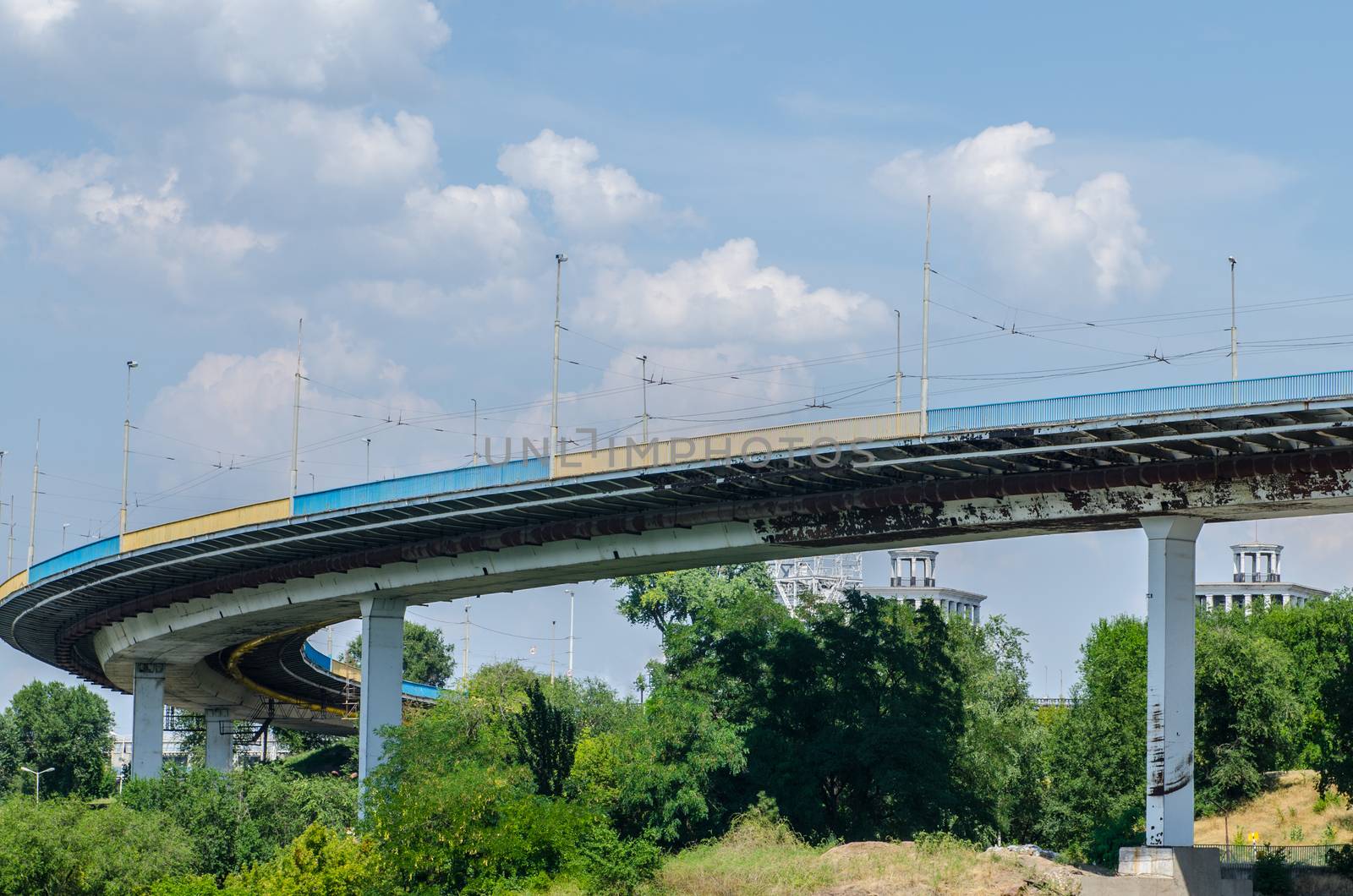 bridge hydroelectric plant on blue sky background