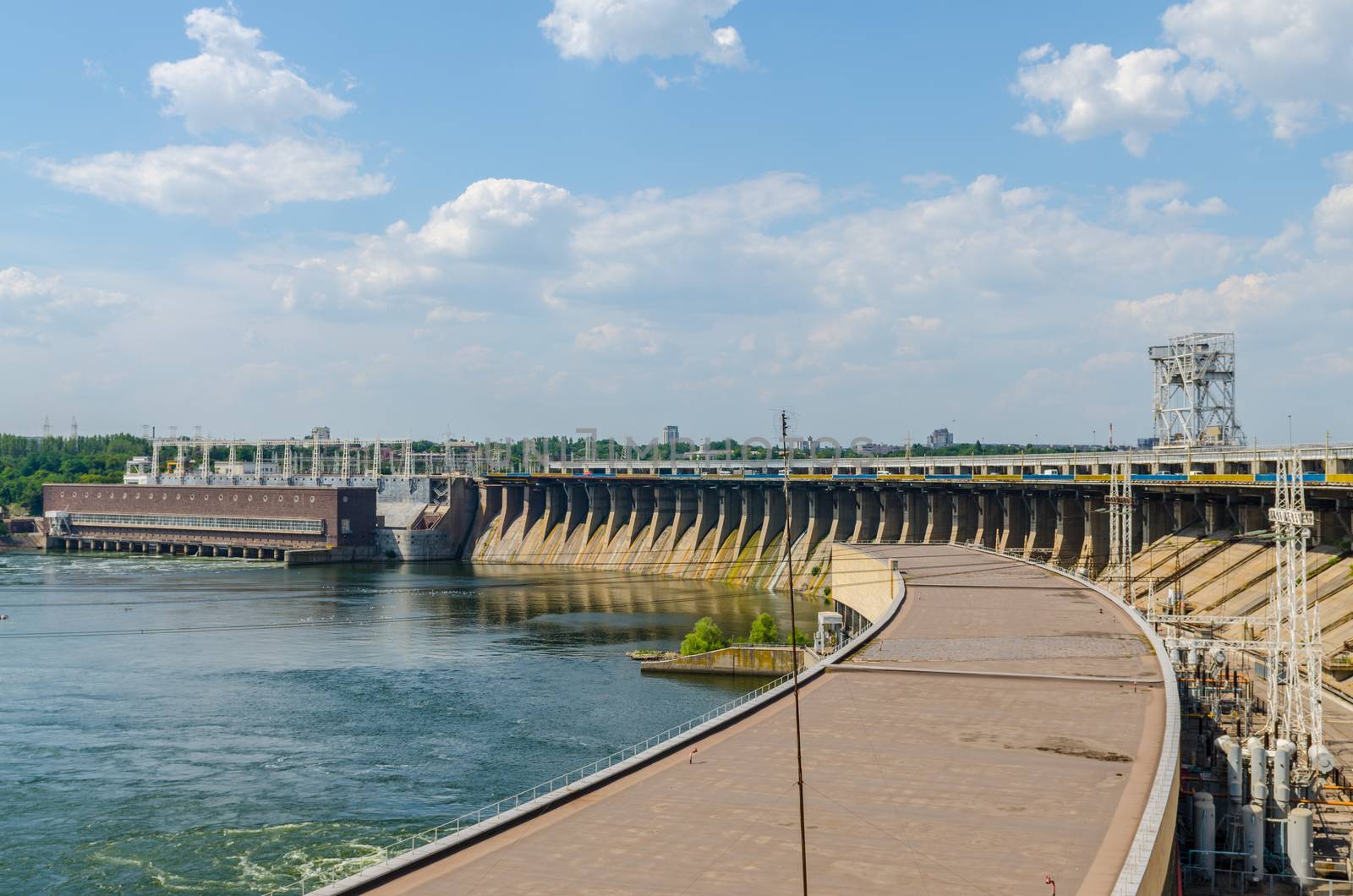 bridge hydroelectric plant on blue sky background