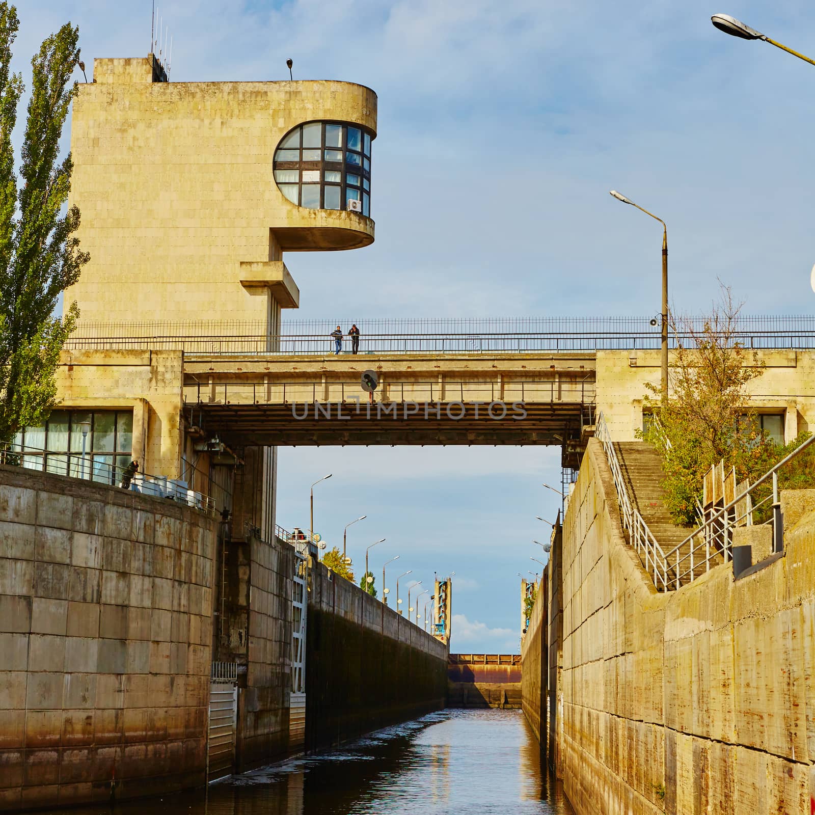 One of the locks on the navigable river Dnepr in Ukraine