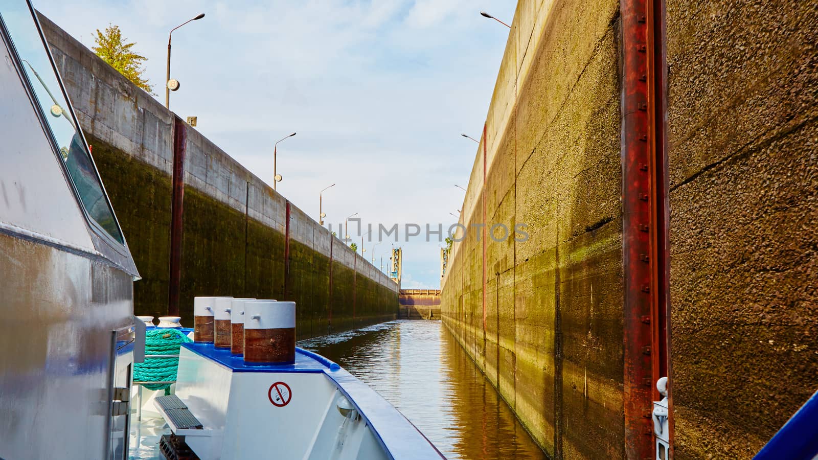 One of the locks on the navigable river Dnepr in Ukraine