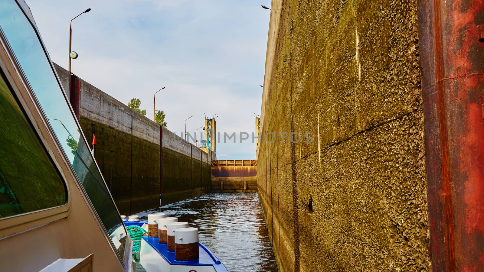 One of the locks on the navigable river Dnepr in Ukraine