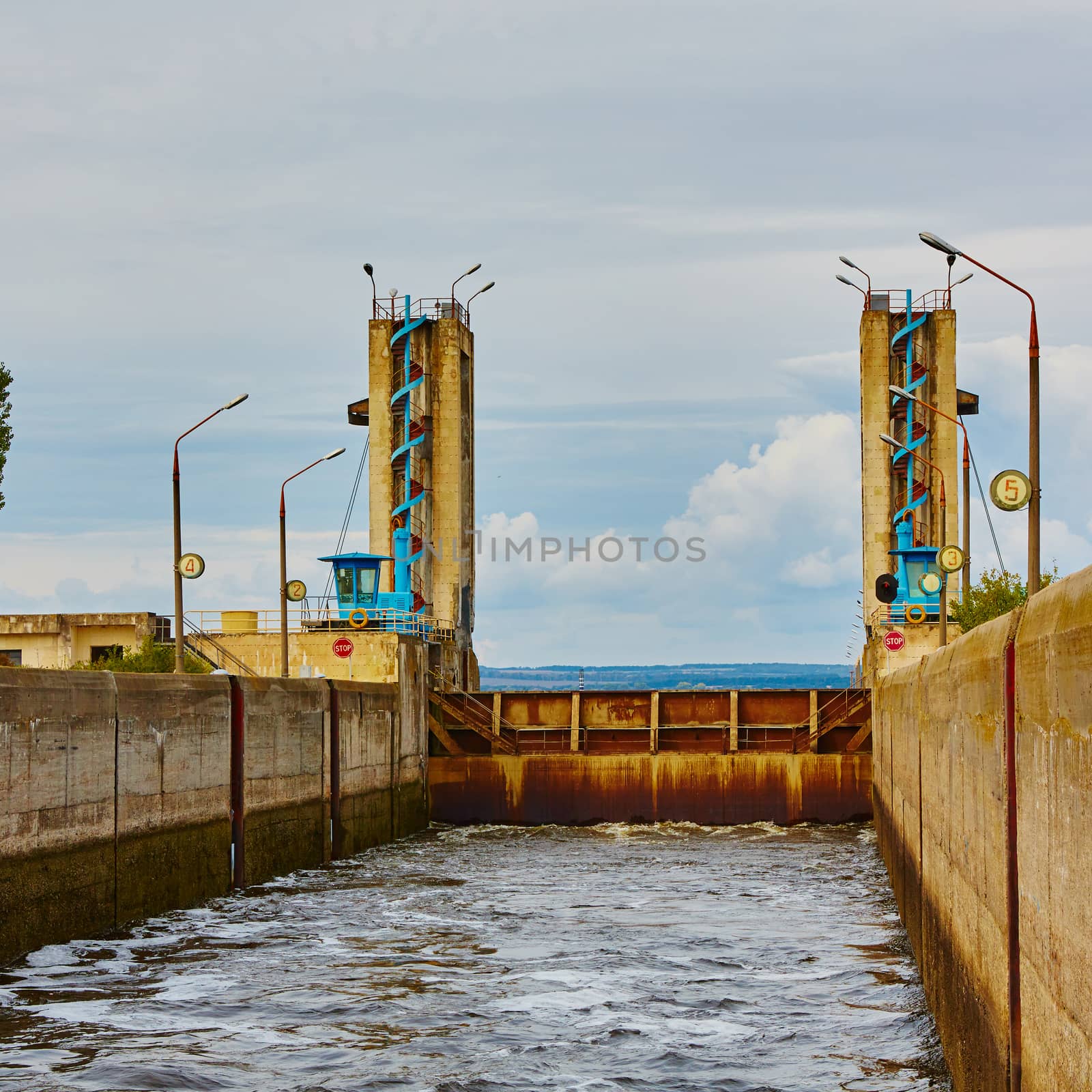 One of the locks on the navigable river Dnepr in Ukraine