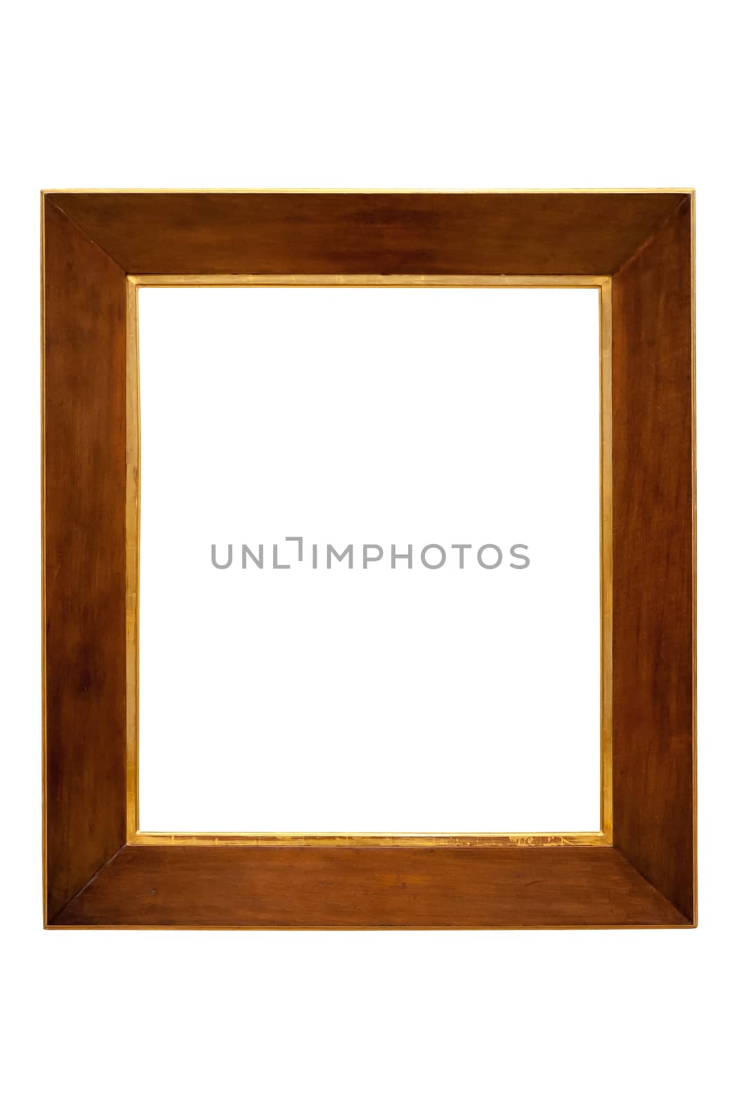 Dark wooden picture frame isolated on white background with clipping path