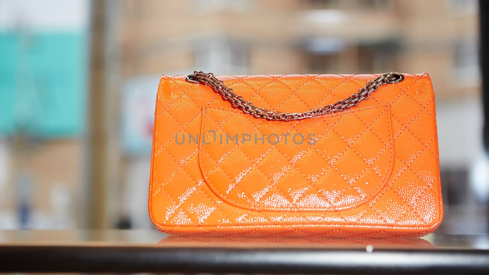 orange bag on a shelf in the store