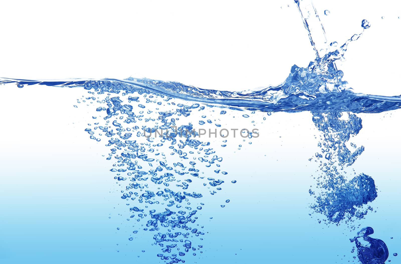 Cold water splash. Isolated in white background