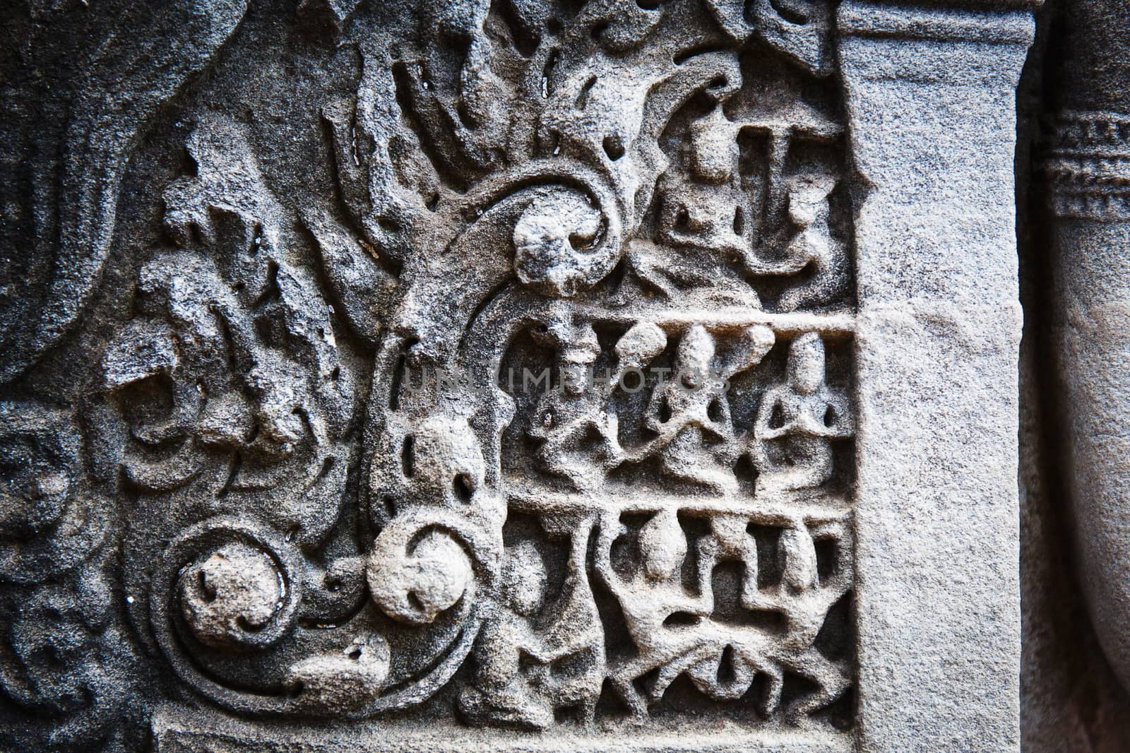 Khmer architecture in Banteay Srei temple that was built in 968, Siem Reap, Cambodia.