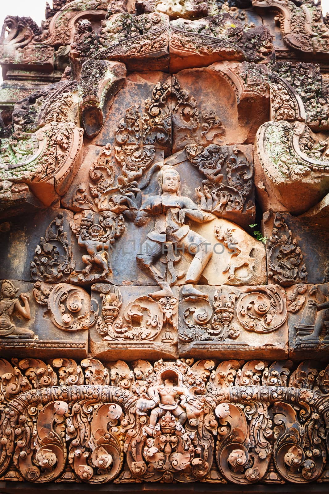 Khmer architecture in Banteay Srei temple that was built in 968, Siem Reap, Cambodia.