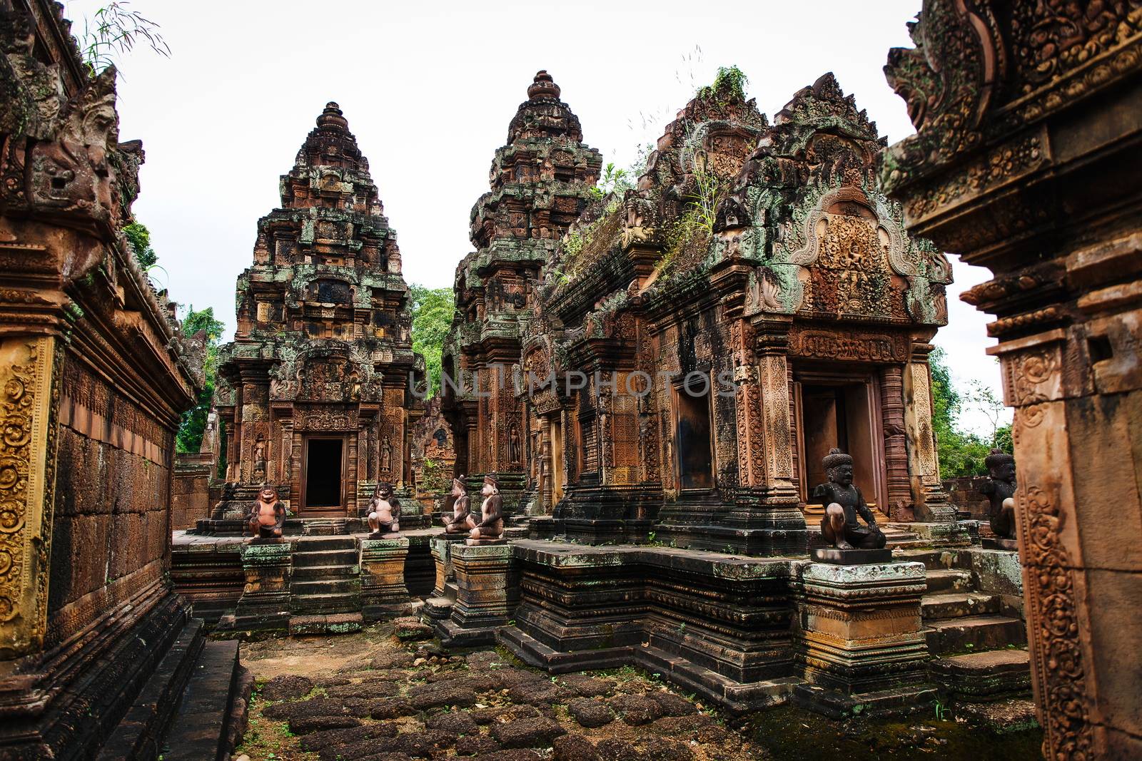 The most picturesque castle of Angkor Thom in Cambodia. Banteay Srei castle.