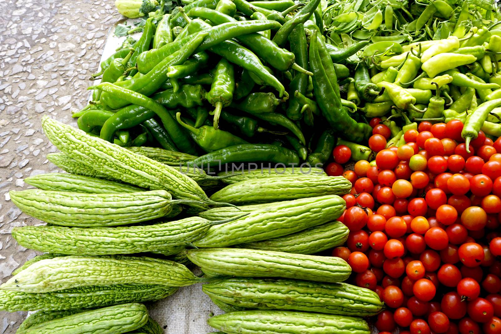 mixed vegetables in Farmer market Luang Prabang, Laos