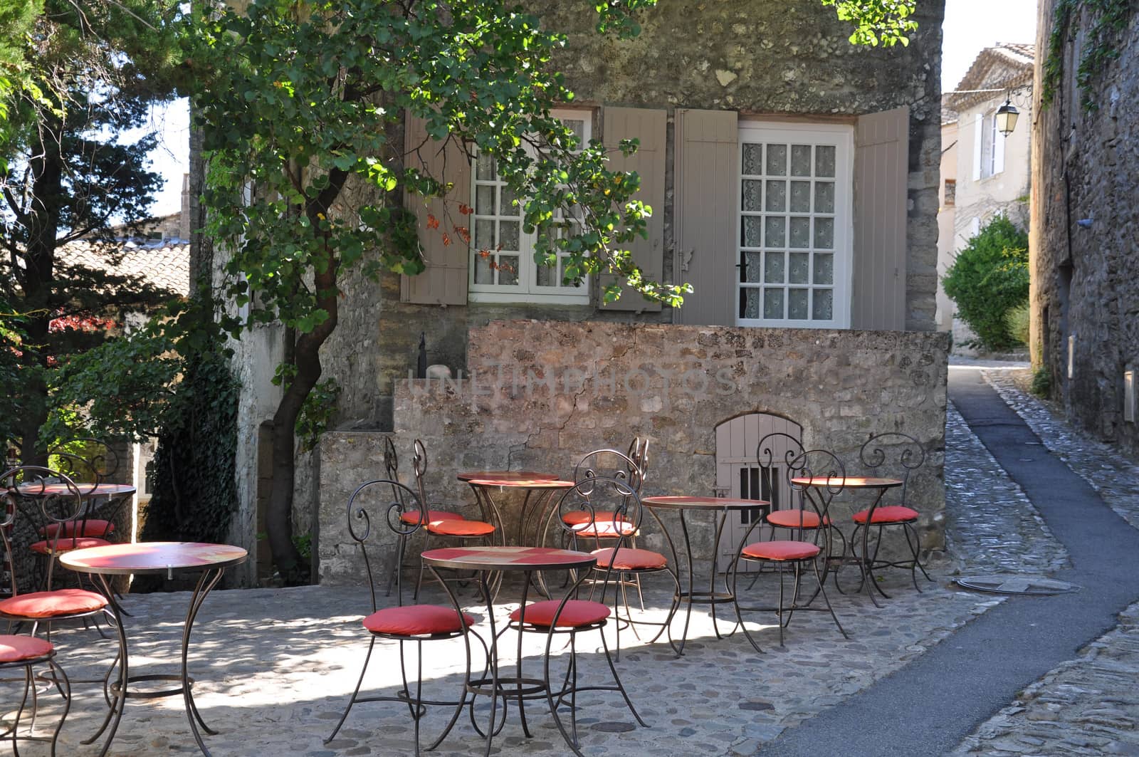 A cafe in the old medieval village of Vaison-la-Romaine, in Provence, France. (taken in the Haute Ville)