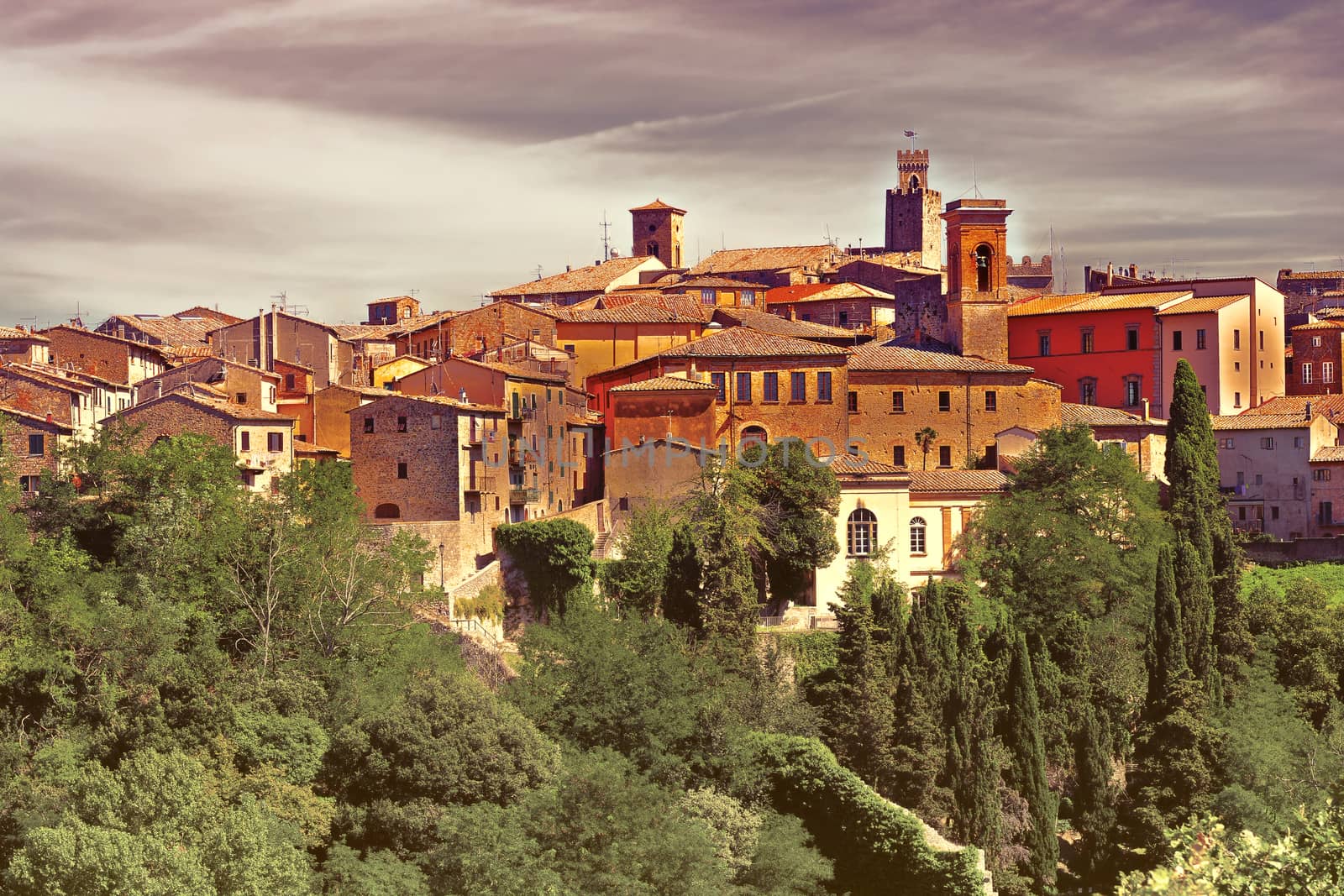 View of the Medieval City in Tuscany, Italy, Vintage Style Toned Picture
