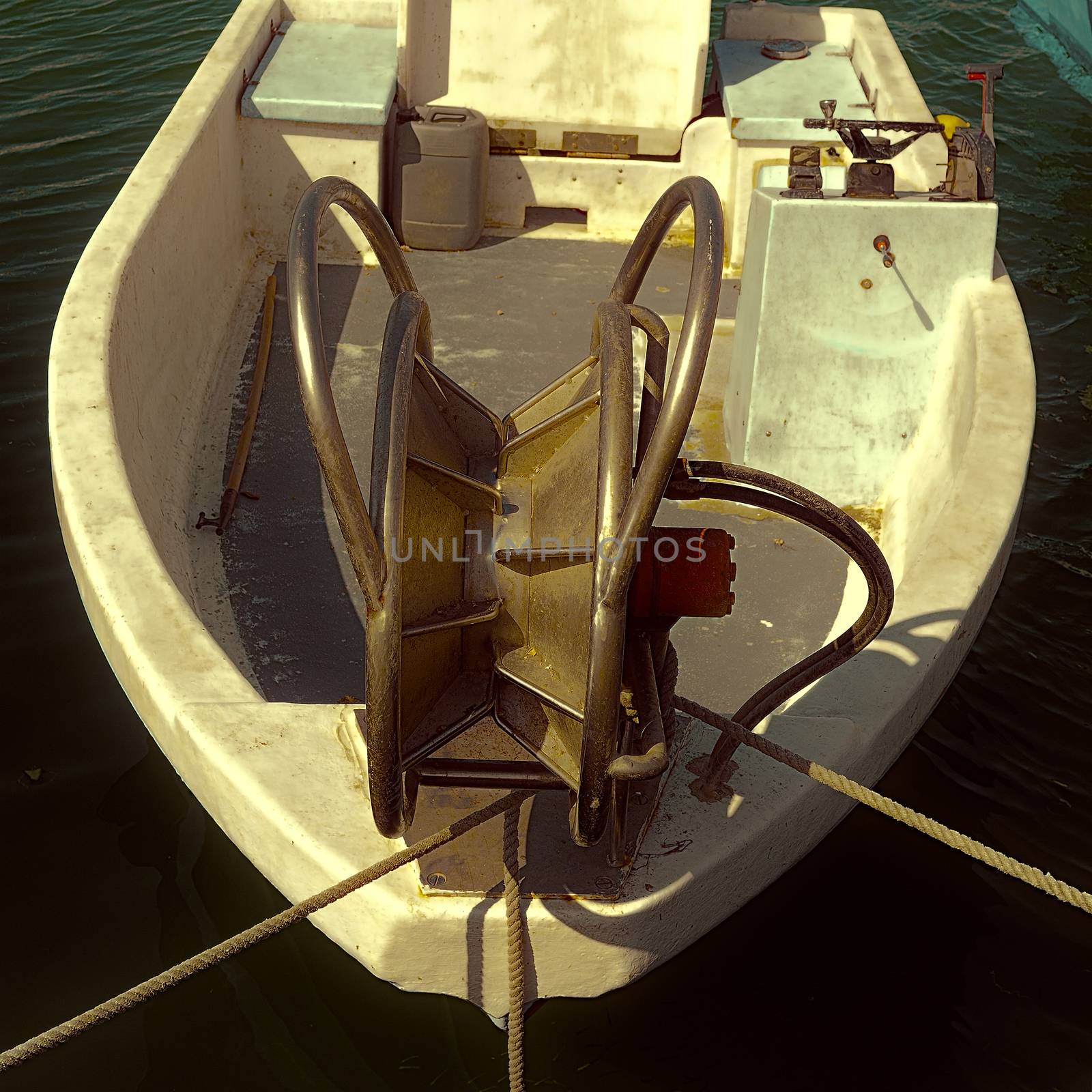 Trawl Winch on the Deck of Fishing Boat, Vintage Style Toned Picture