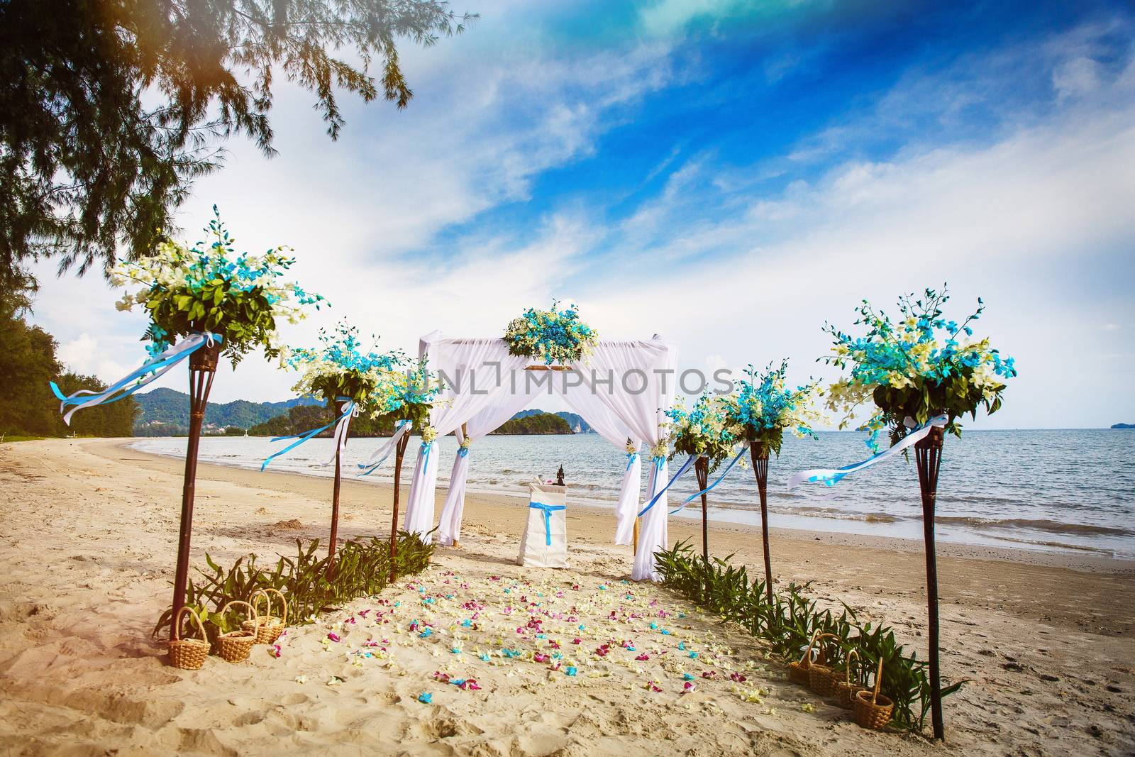 Decorations for wedding ceremony on the beach in Thailand