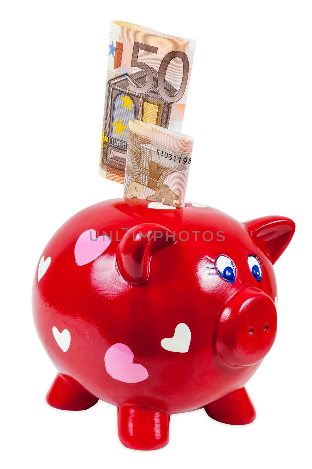 Piggy bank and 50 euro banknotes by mkos83