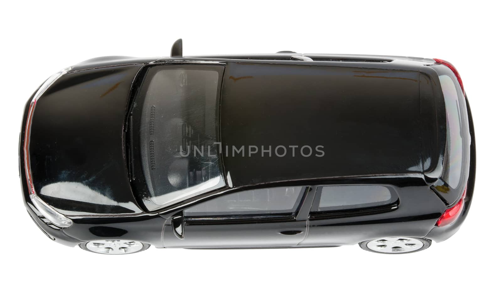 Black car isolated on white background, top view