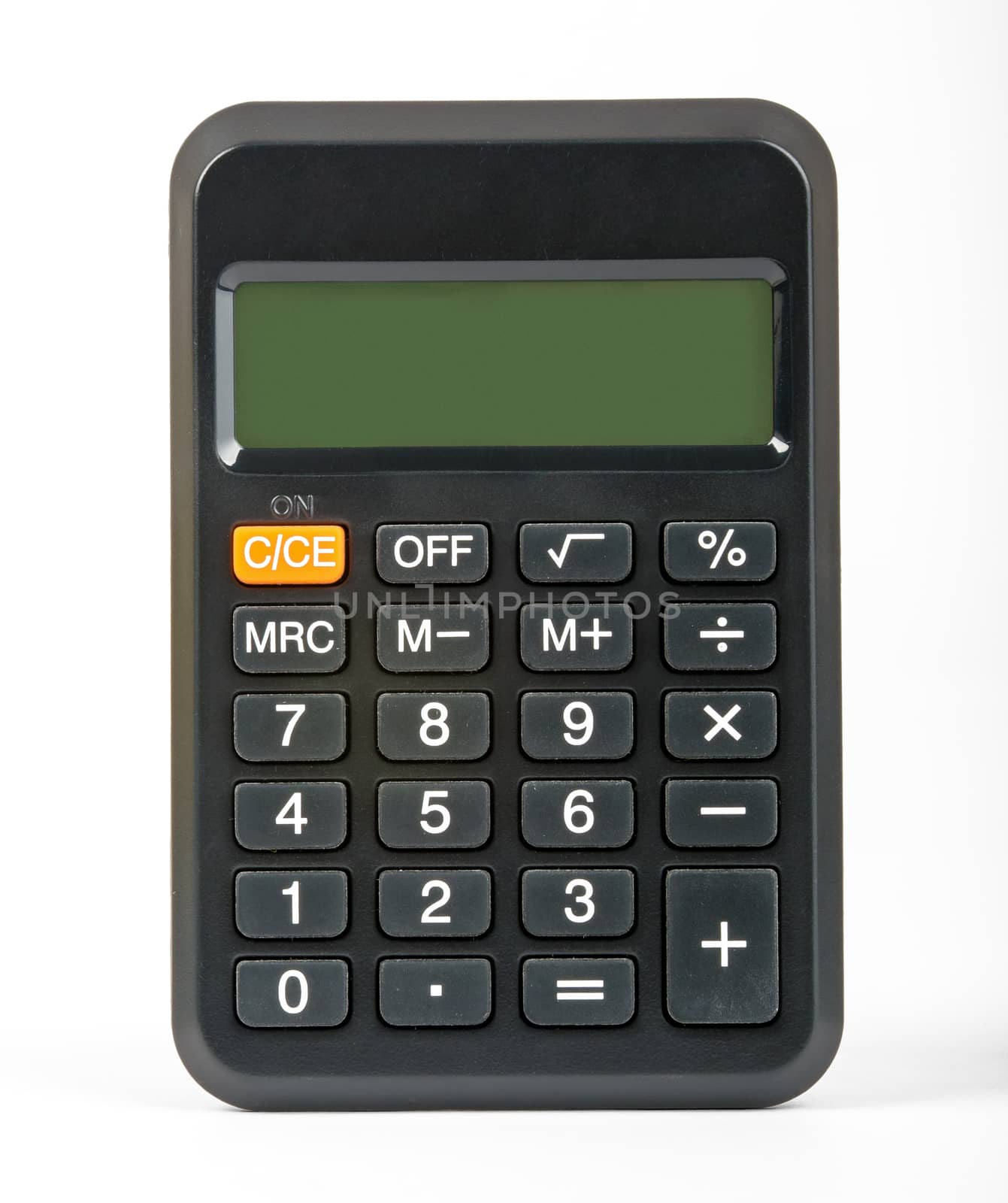 Calculator isolated on white background, close up view