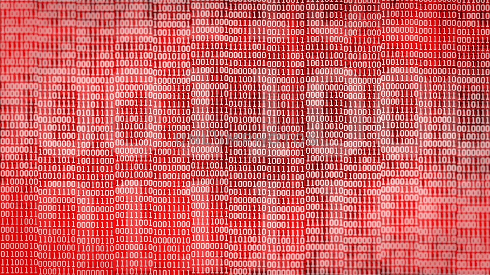 Binary computer code on red background. Technology.