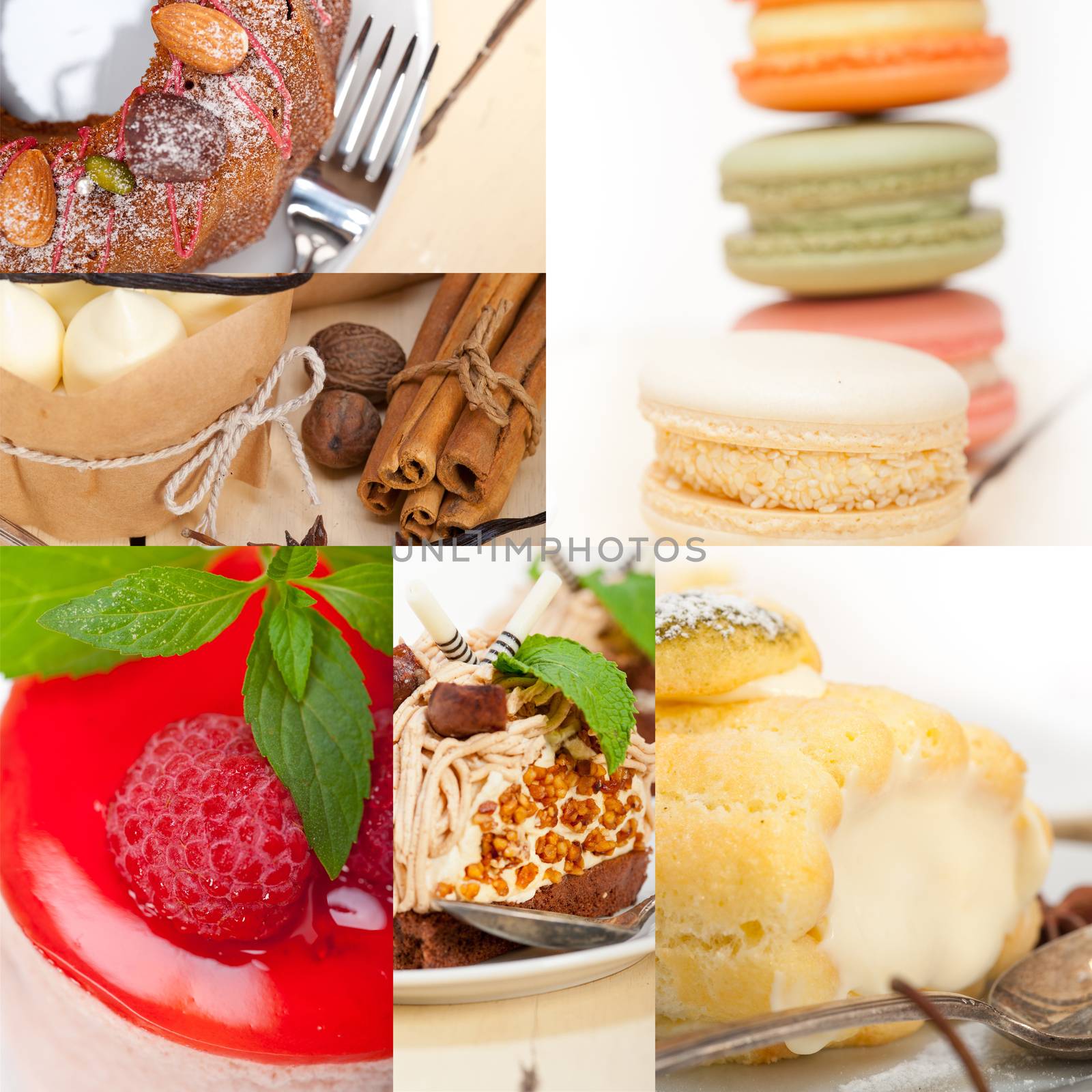 fresh colorful delicious homemade dessert cake selection composition collage 