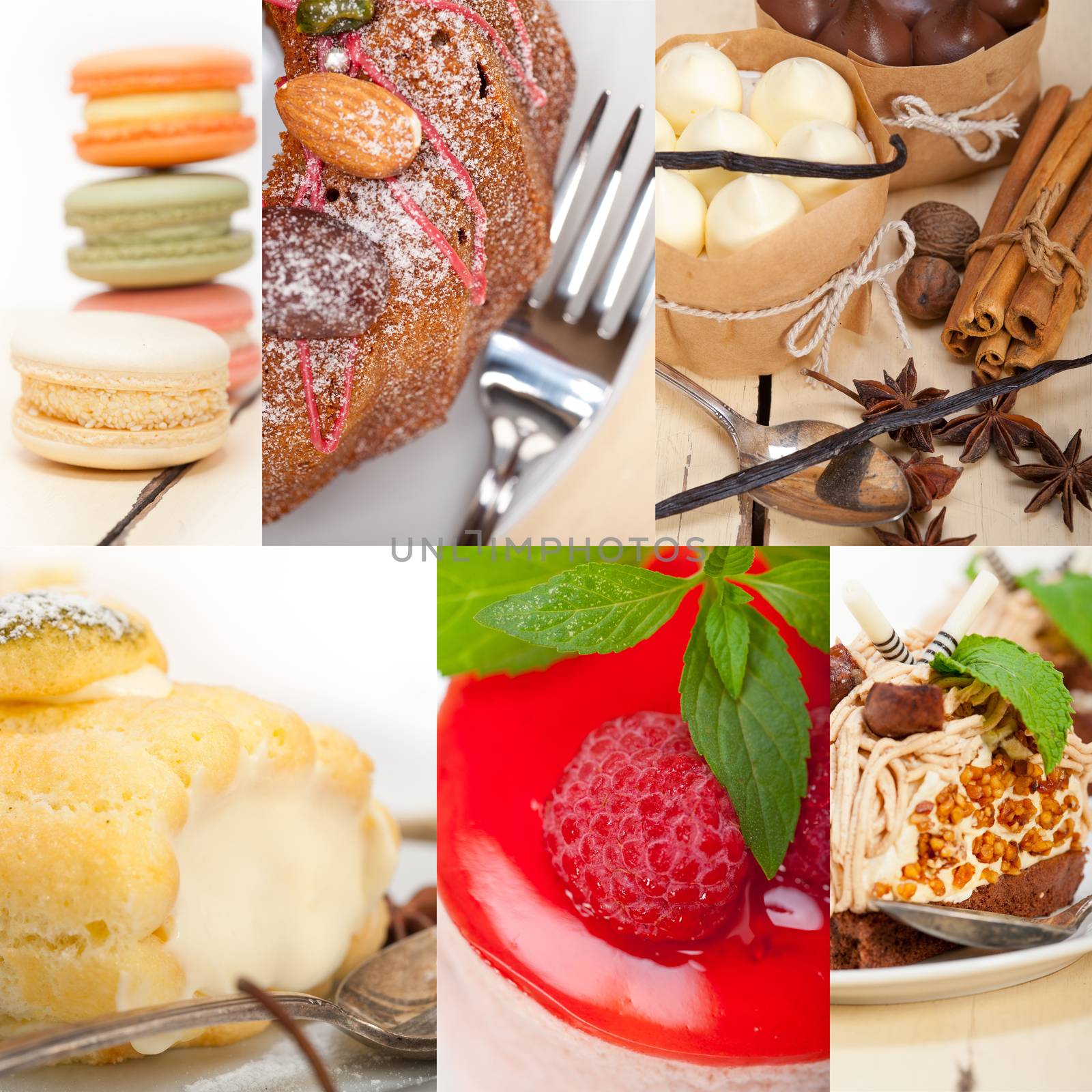 fresh colorful delicious homemade dessert cake selection composition collage 