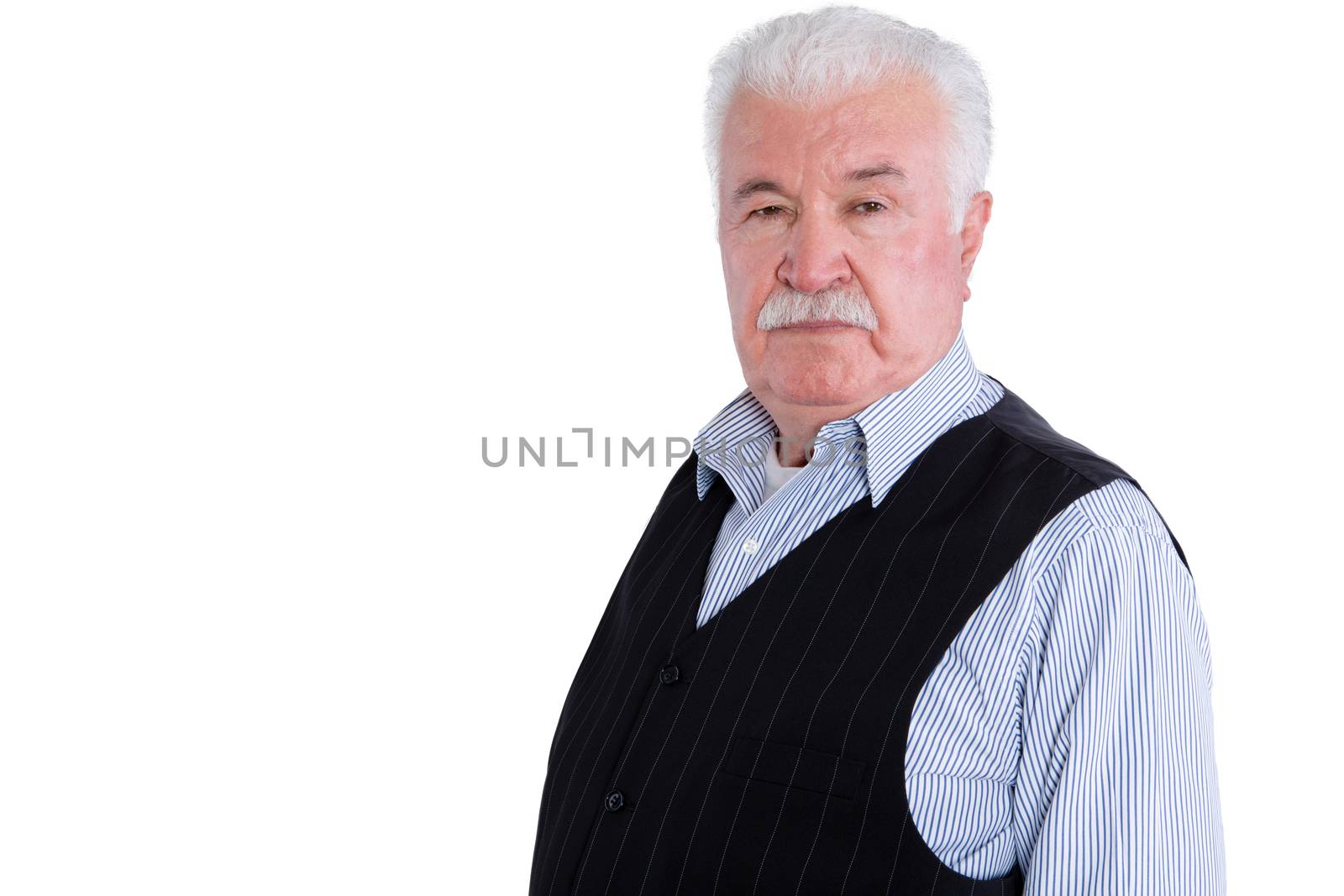 Angry senior man with mustache over white by coskun