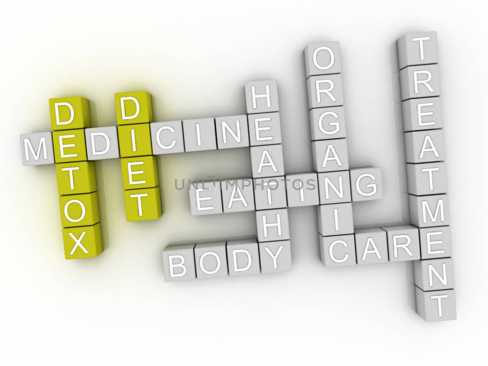 3d image Detox diet word cloud concept by dacasdo