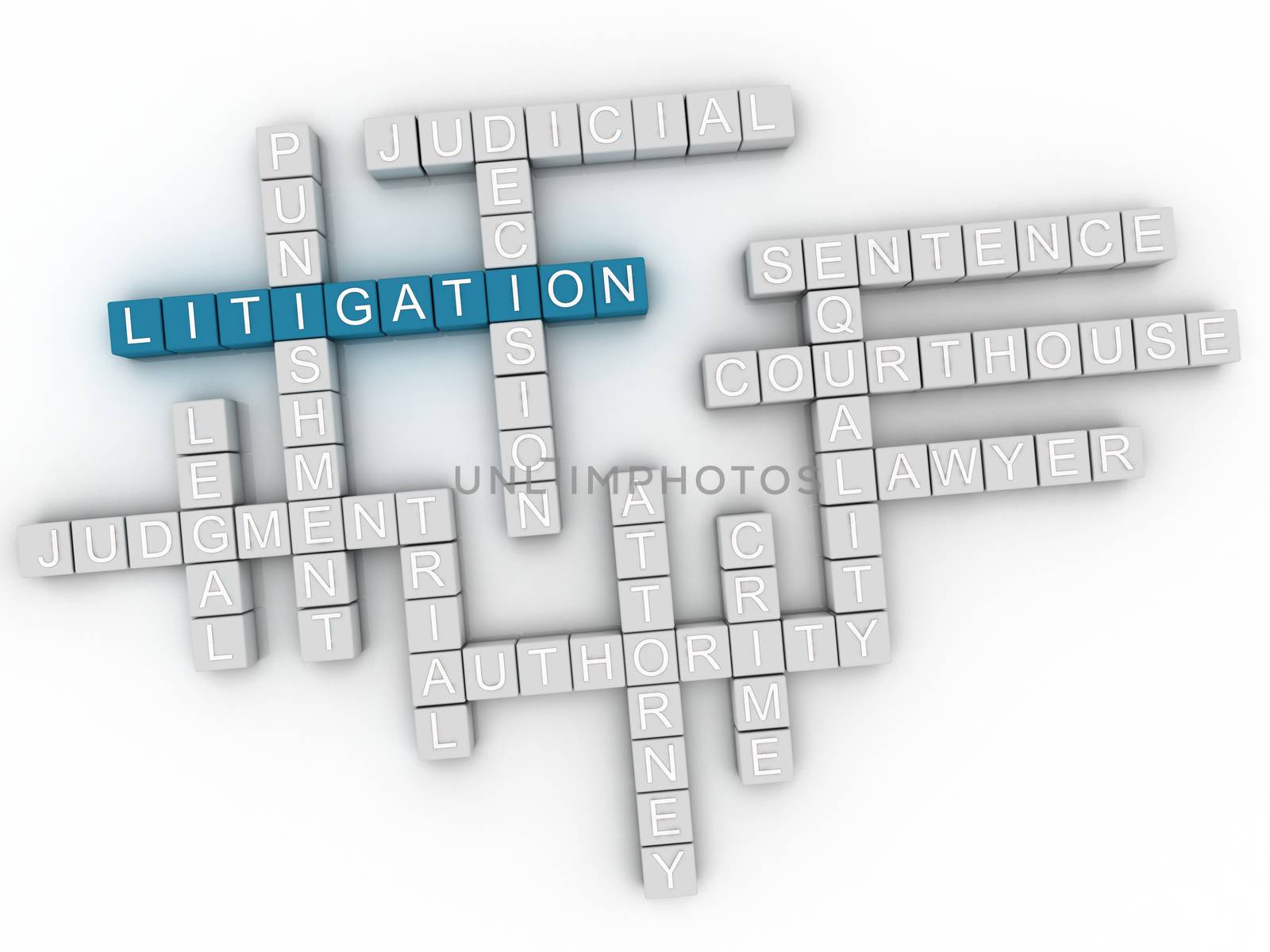 3d image Litigation word cloud concept by dacasdo