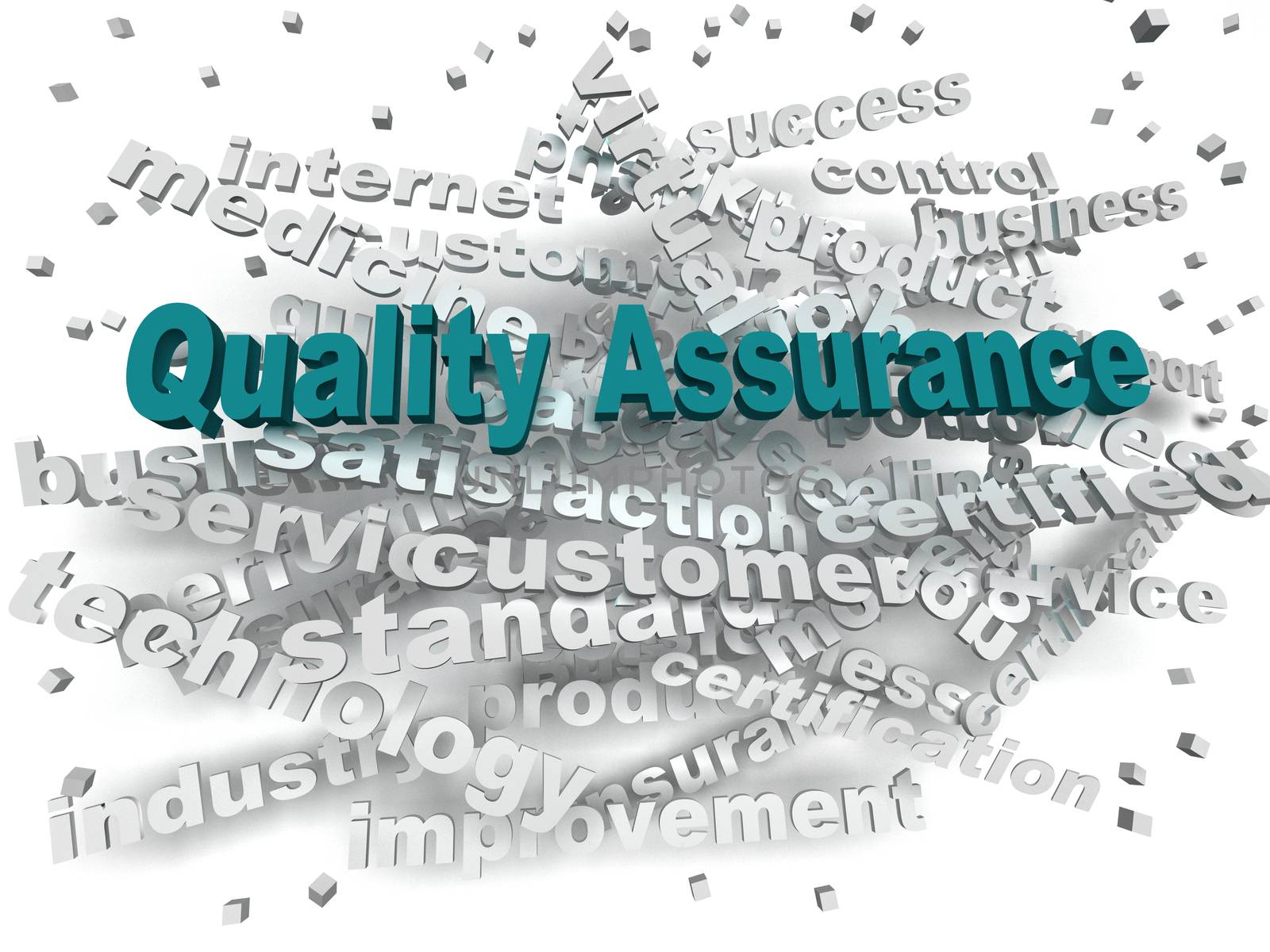 3d image Quality Assurance word cloud concept by dacasdo