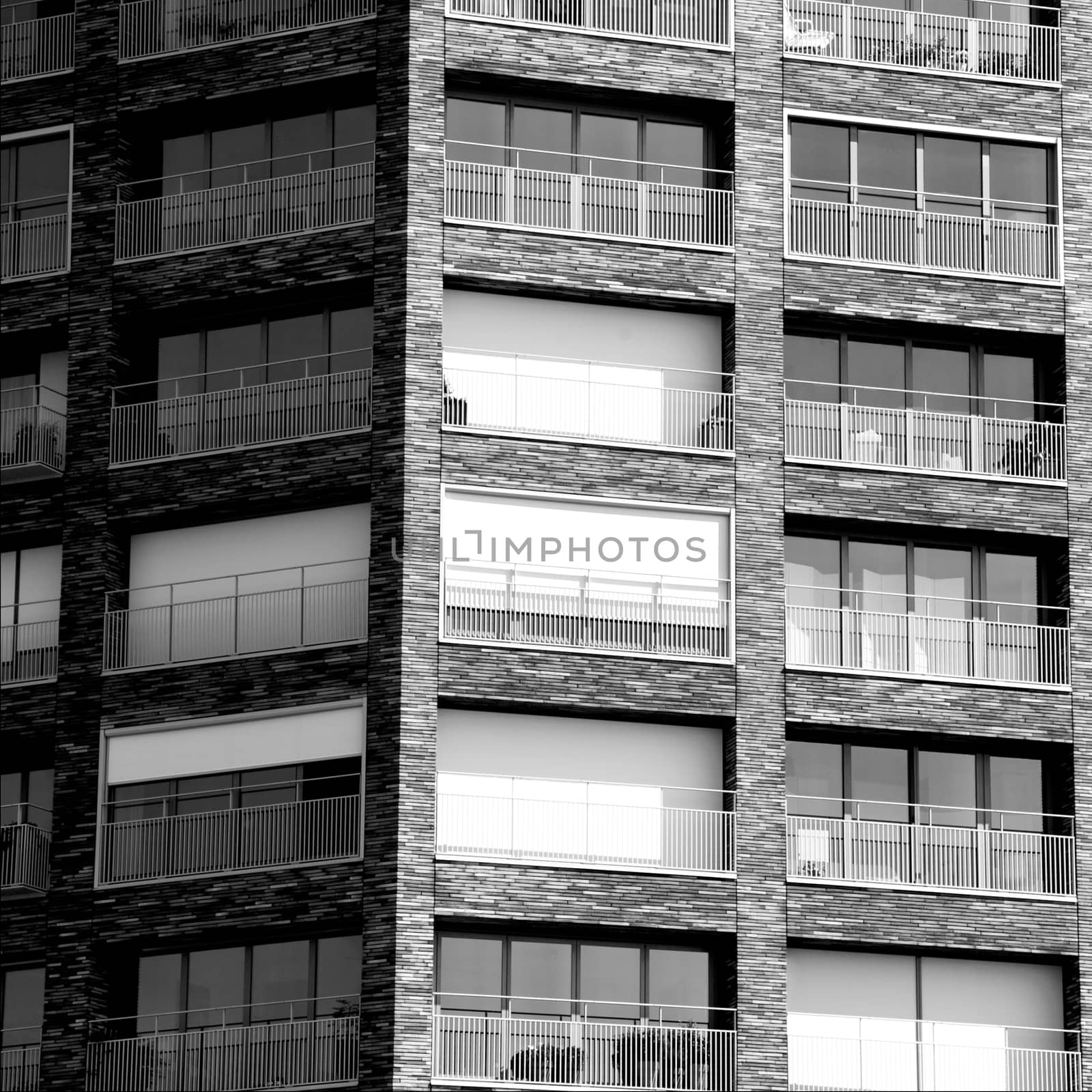 Architecture facade of a black and white brick building