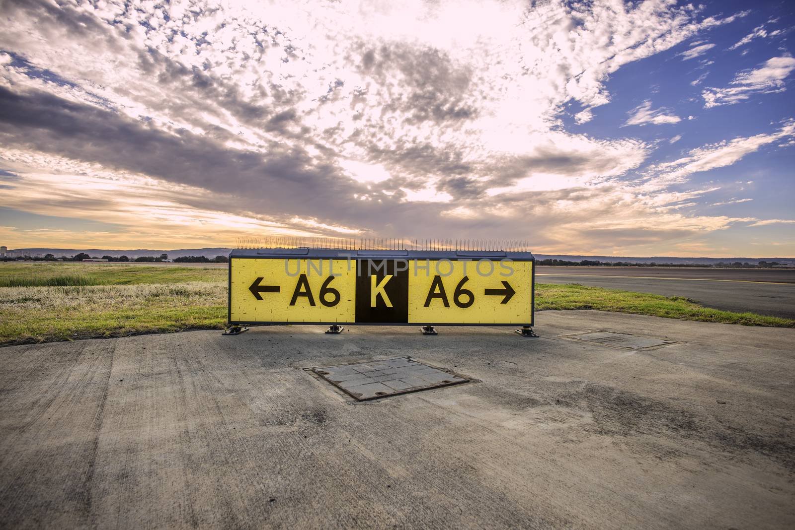 Signs at the airport guiding pilots to the runway