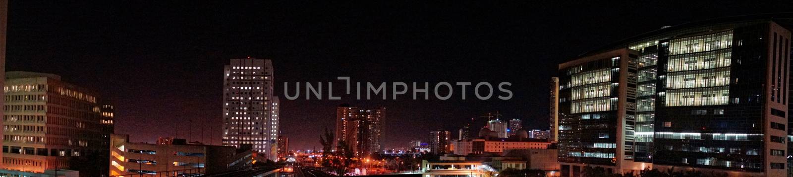 Panorama night downtown illustration Miami Florida