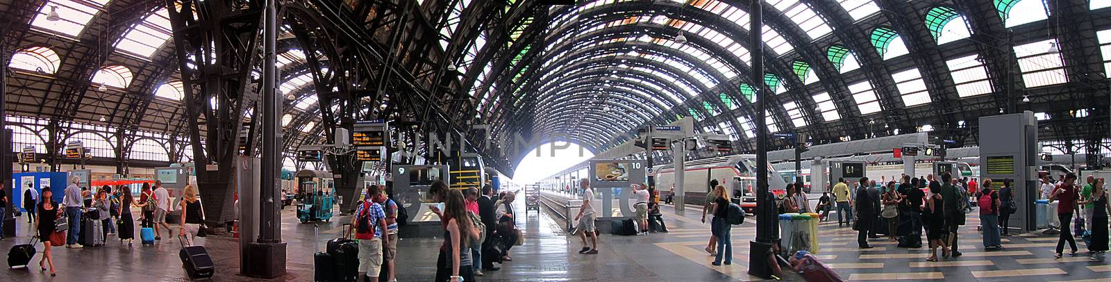 Panoramic illustration of a trains station in Milan Italy