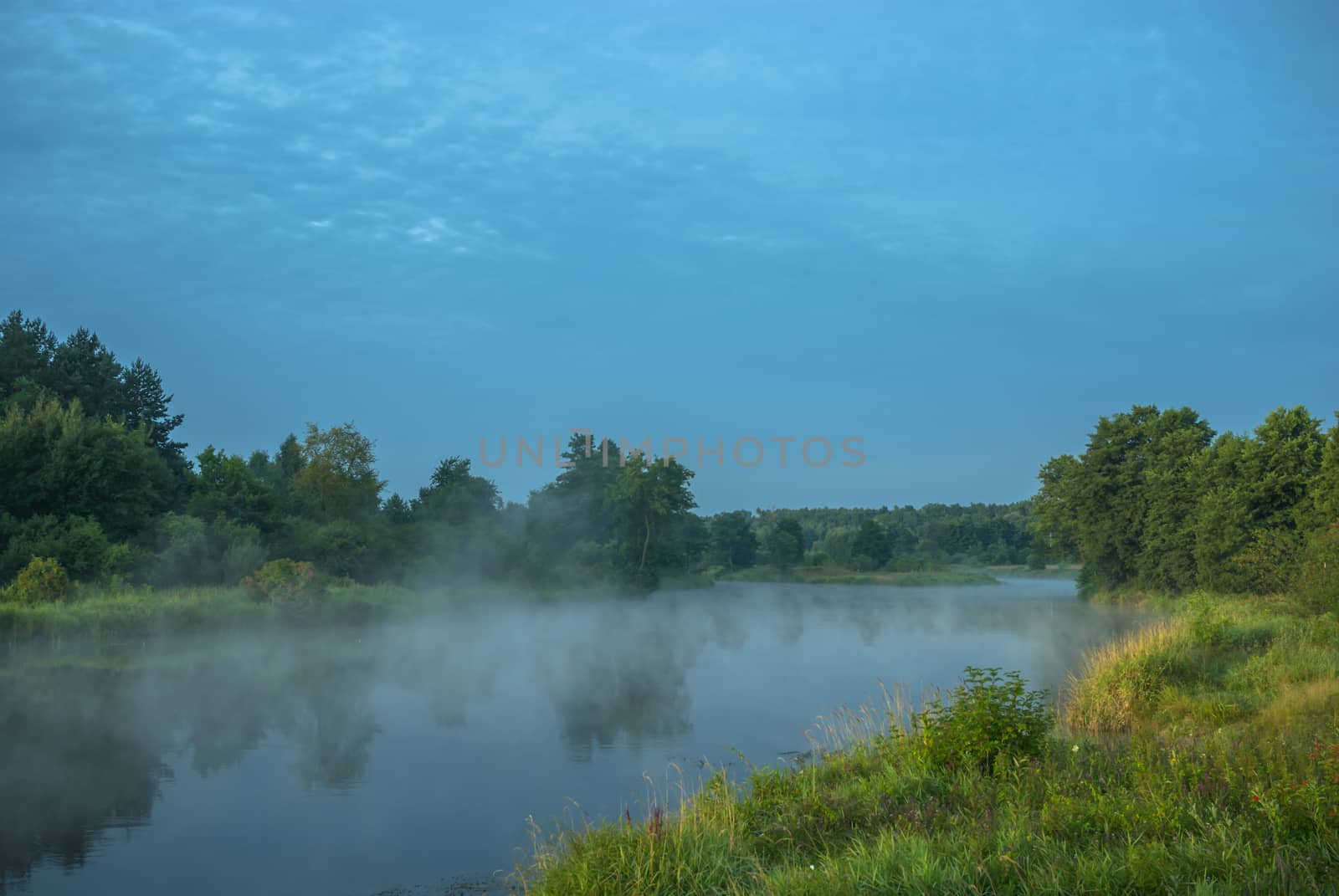 landscape with natural foggy river, nature series