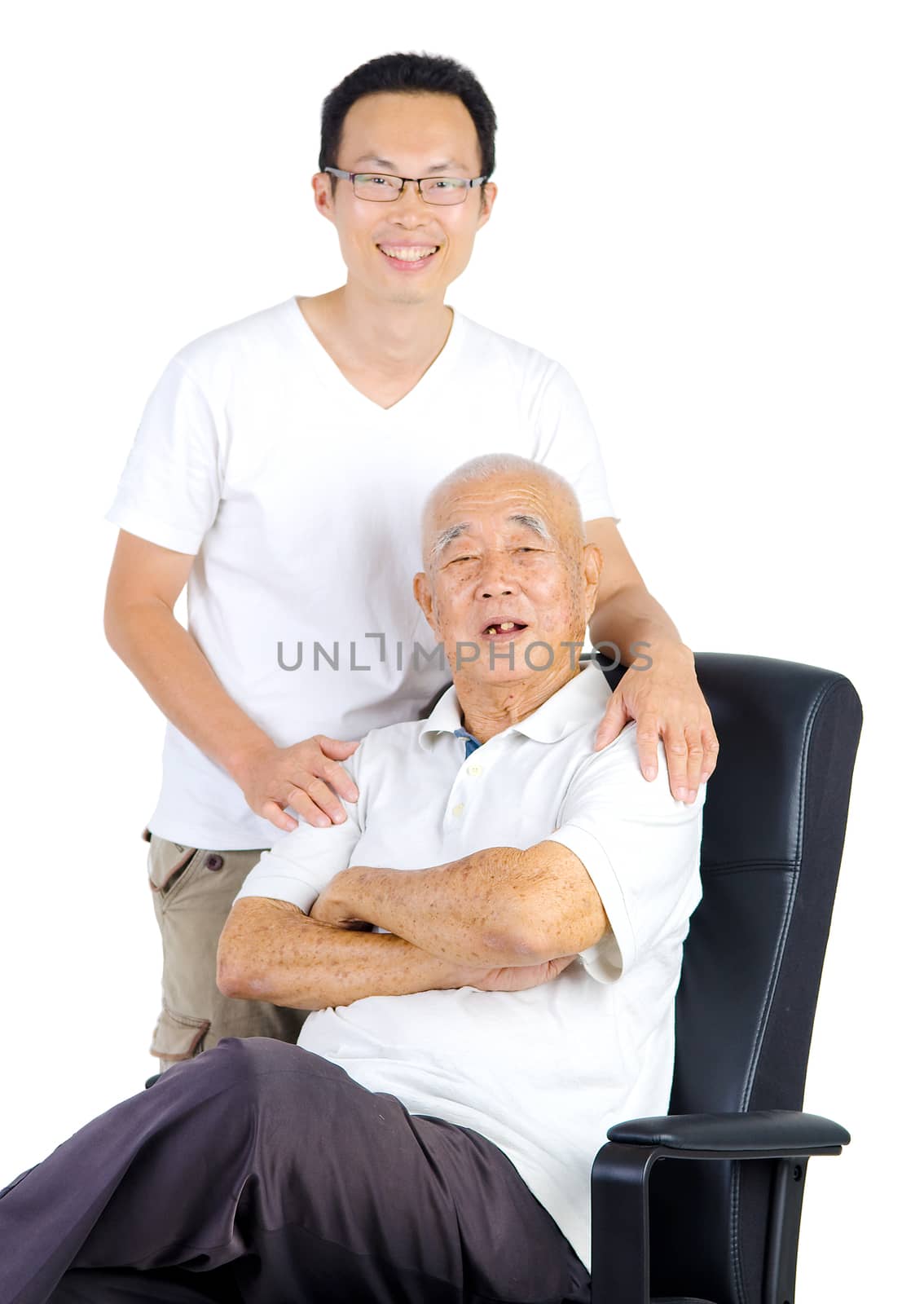 Portrait of asian senior man and son