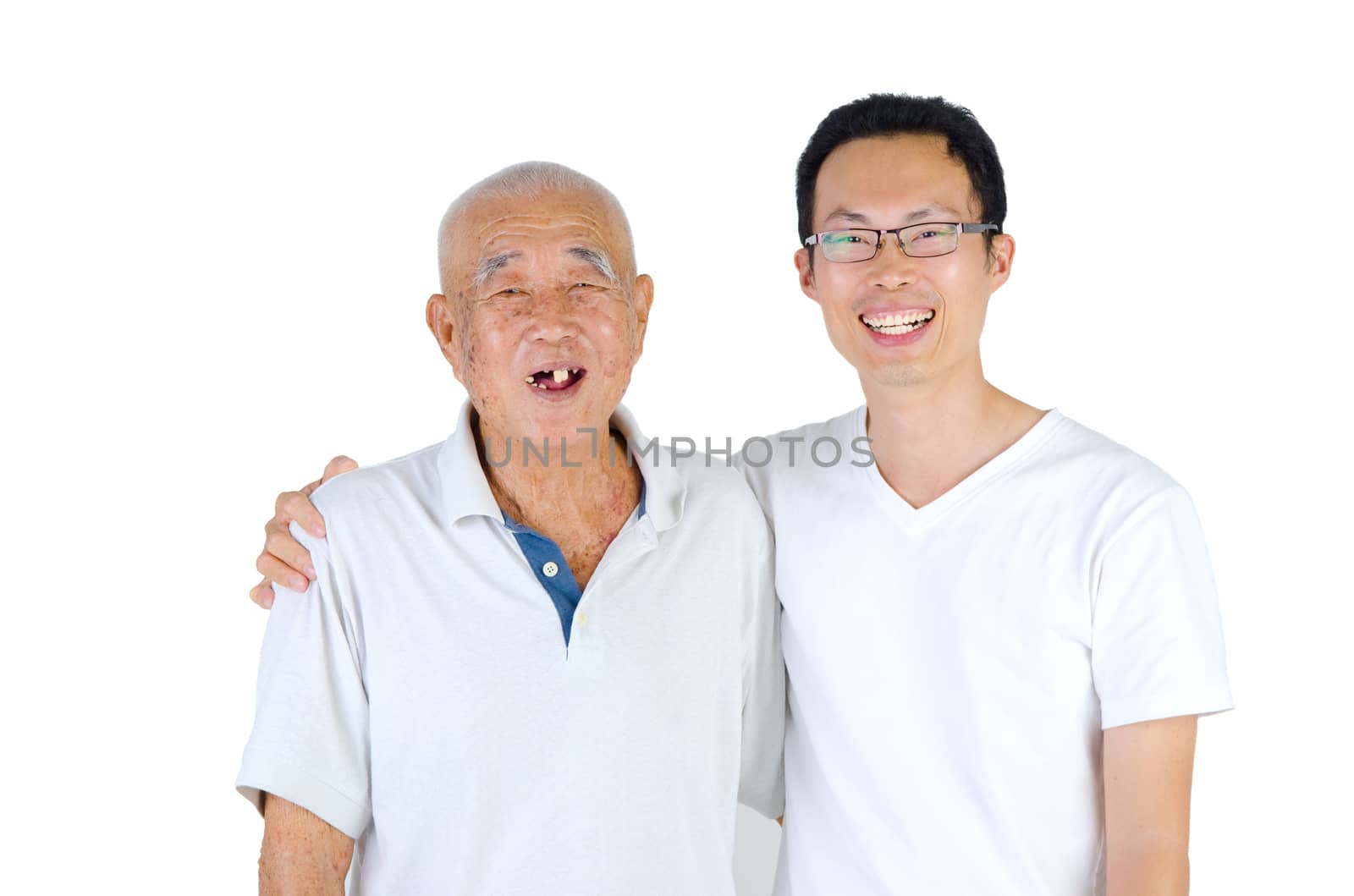 Portrait of asian senior man and son