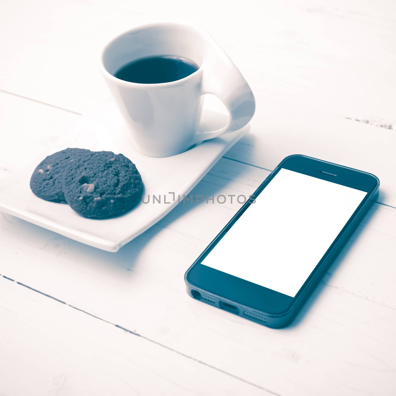 coffee cup with cookie and phone vintage style by ammza12