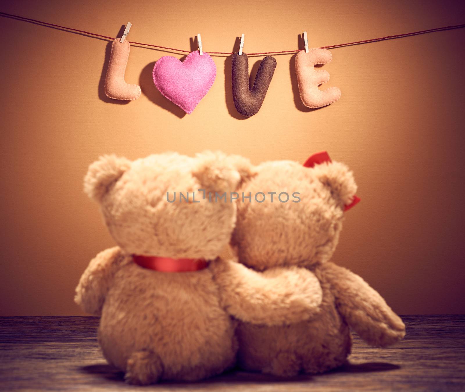 Valentines Day.Word Love heart.Couple Teddy Bears  by 918