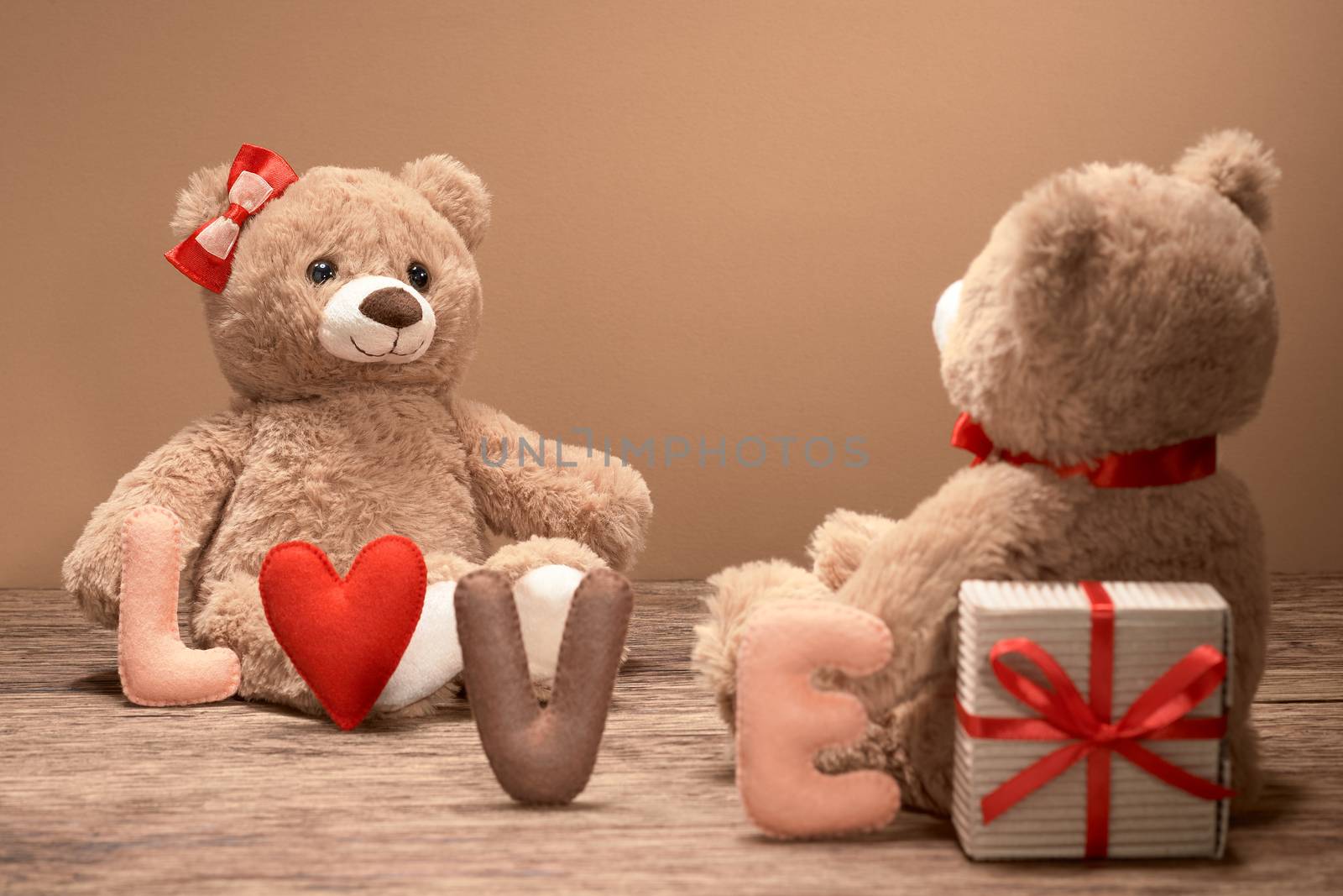 Valentines Day.Word Love heart.Couple Teddy Bears  by 918