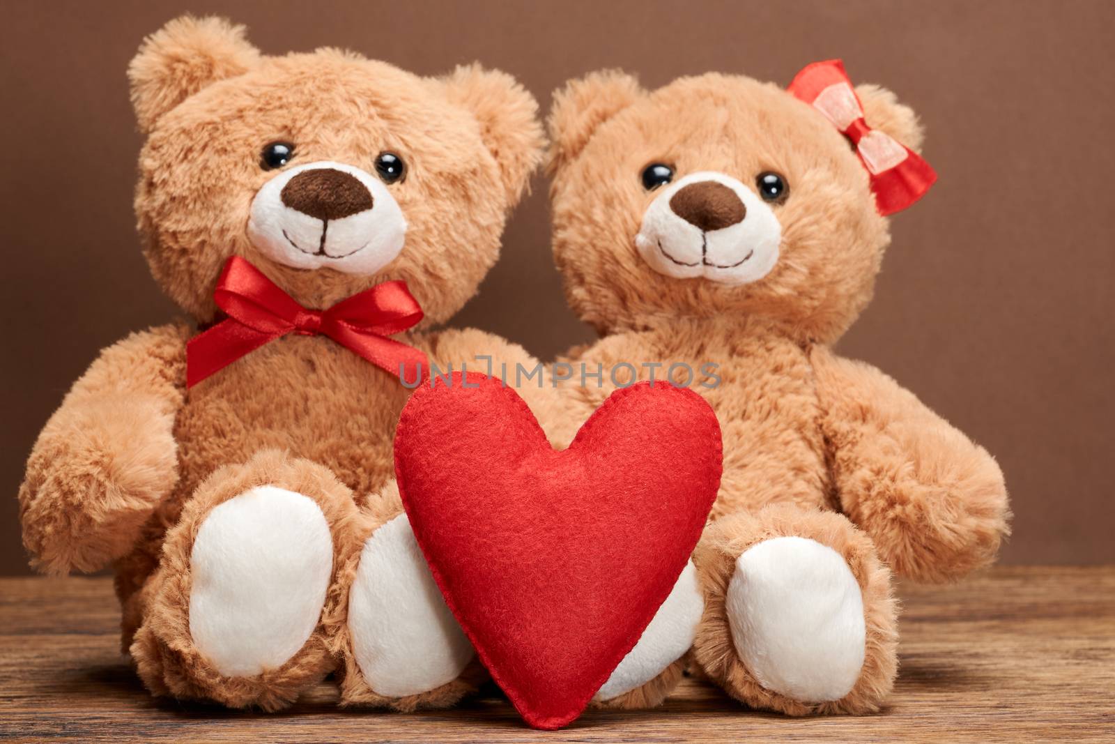 Valentines Day. Love red heart.Couple Teddy Bears  by 918