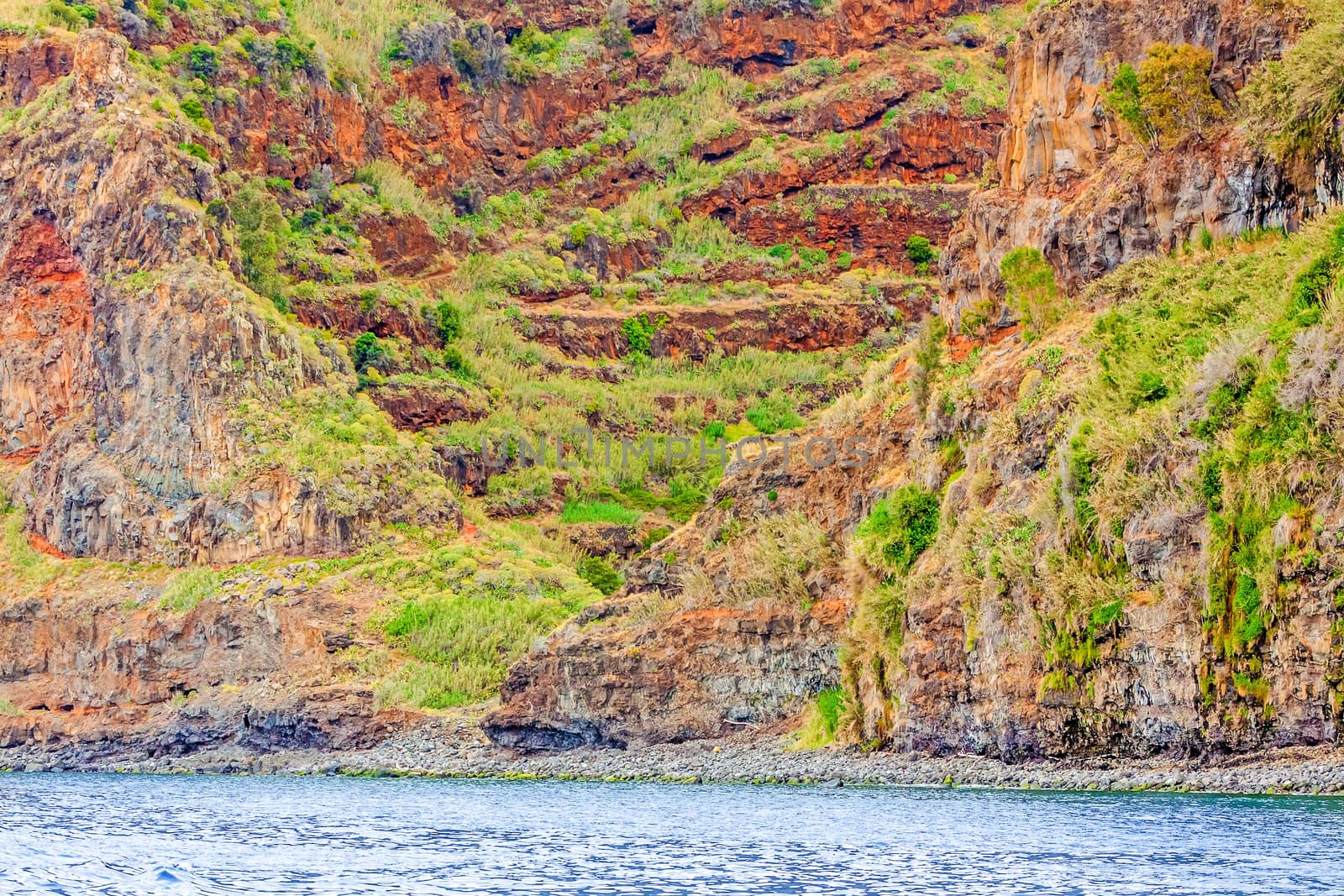 Colorful rocky cliff coast of Madeira by aldorado